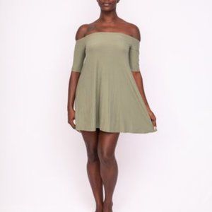 Olive green off shoulder minidress